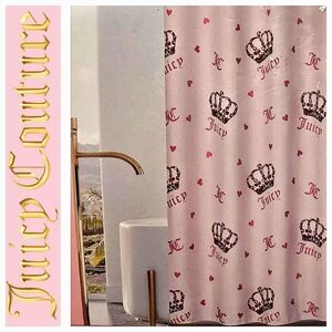Juicy Couture Home Signature Logo Leopord Crown Shower Curtain w/Hooks